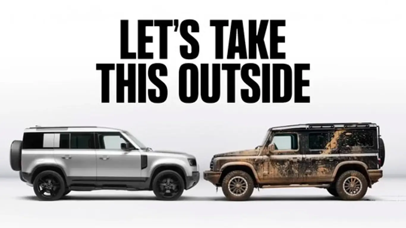 Ineos троллит Defender в дерзкой рекламе прямо у автосалона JLR